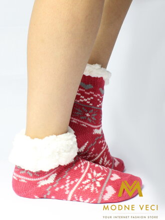 Detské termo protišmykové ponožky tmavo-ružové vzor 13