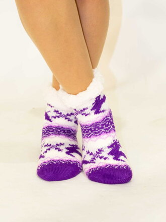 Úžasné dievčenské teplé ponožky Sobík fialovo-biele