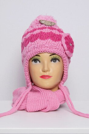 Dievčenská čiapka so šálom K62 tmavo-ružová
