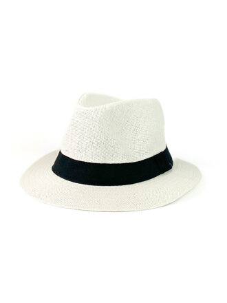 Pánsky klobúk v bielej farbe s čiernou stuhou 17-217A