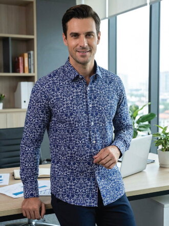 Pánska košeľa 24-021 so zaujímavým modrým vzorom