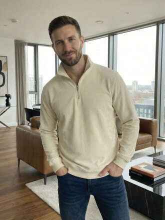 Pánsky krémový sveter so zipsom 