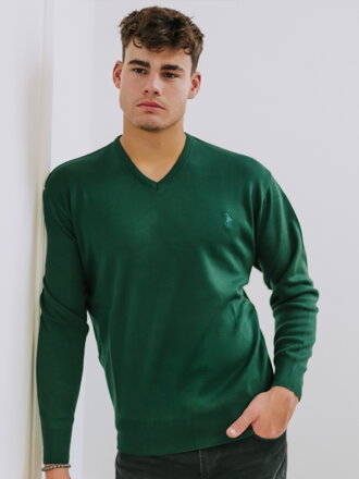 Elegantný pánsky sveter N16 s V výstrihom zelený 