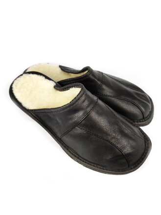  Pánske kožené papuče Model 16B čierne oteplné