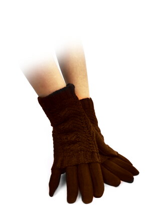 Dámské bavlněné rukavice se štrikovaným návlekem - tmavě hnědé 01