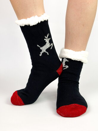 Tmavo-modré oteplené ponožky so sobíkom L26031