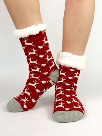 Hrejivé červené ponožky so sobíkmi L26031