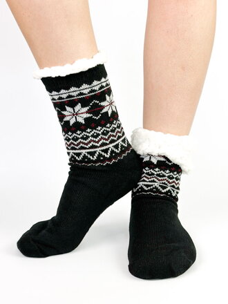 Čierne ponožky s vianočným motívom L26033 vločka