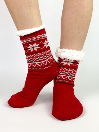 Červené vianočné termo ponožky L26033 vločka