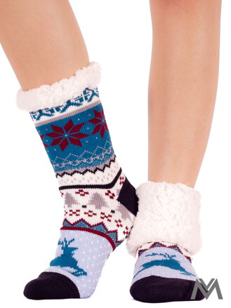 Dámske termo ponožky modro-biele vzorované