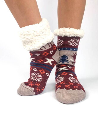 Dámske vianočné ponožky sobík+stromček bordové 
