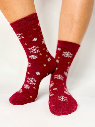 Vianočné ponožky s motívom vločky bordové 