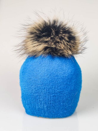 Dámska čiapka z alpaky ELL s brmbolcom modrá