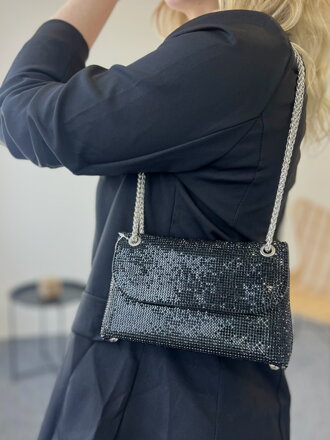 Čierna štýlová crossbody trblietavá kabelka 