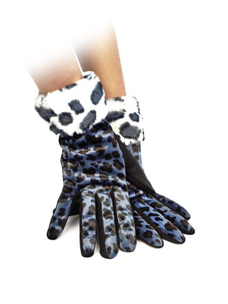 Dámske rukavice s leopardím vzorom modré