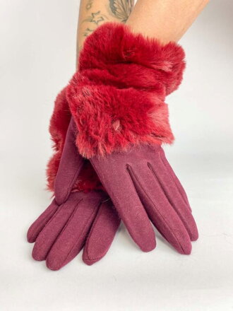 Dámské rukavice s kožešinou bordó