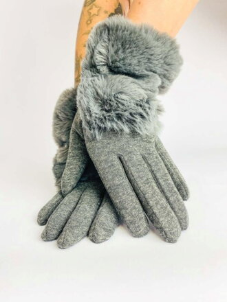 Dámské rukavice s kožešinou tmavě šedé