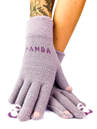 Dámske rukavice s pandou na prstenníku lila fialová