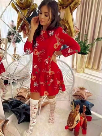Dámske vianočné šaty so sobíkmi v červenej farbe 