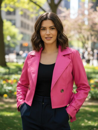 Dámska croptop koženková bunda ružová 