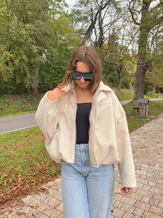 Dámska owersize béžová crop-top bunda
