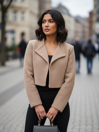 Dámsky hnedý croptop kabát 