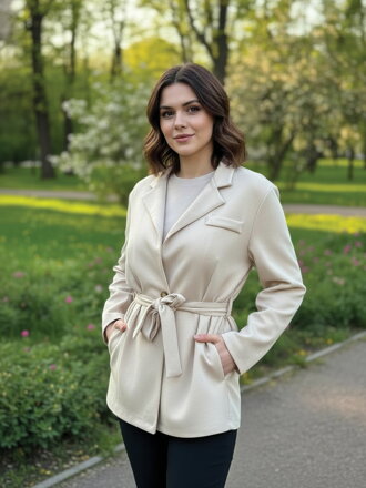 Béžový kabát na viazanie 