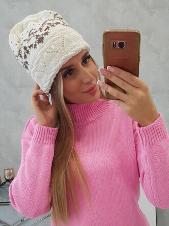 Dámska čiapka Kira K374 v bielej farbe s hnedým vzorom