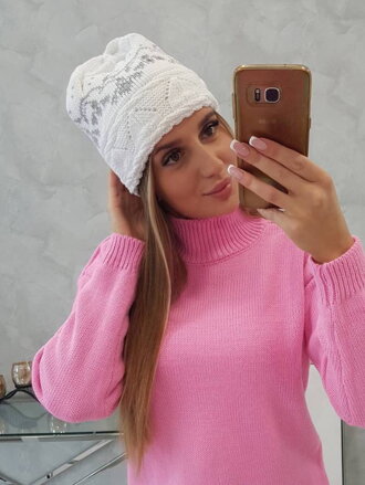 Zimná dámska čiapka KIRA K374 biela+sivá