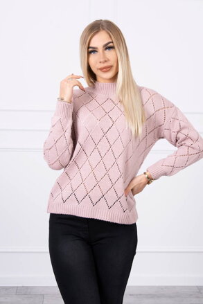 Dámsky sveter so stojačikom diamantový vzor ružový 2020-18