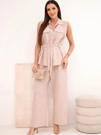 Dámsky komplet so širokými IT125 nohavicami pudrová 