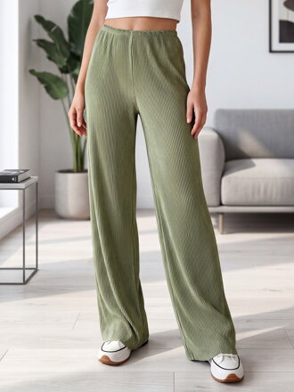 Široké vzdušné nohavice v olivovej farbe 