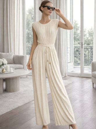 Dámsky plisovaný krémový overal 