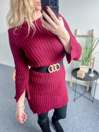 Burgundy krásne pletené šaty