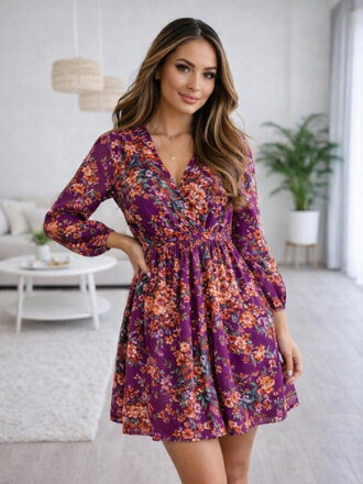 Dámske šaty s kvetinovým vzorom fialové 