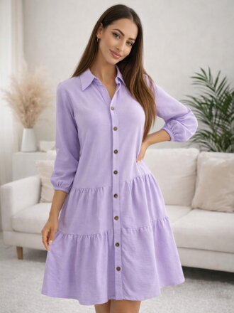 Krátke fialové dámske šaty na gombíky 