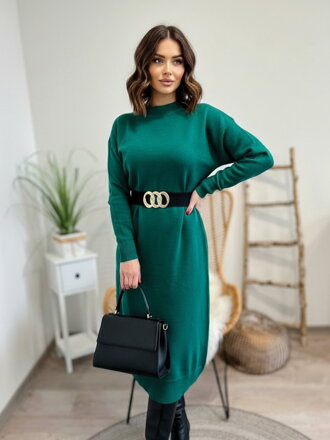 Luxusné pletené tmavo zelené šaty