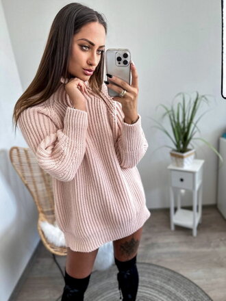 Príjemný dámsky puzdrovo-ružový sveter