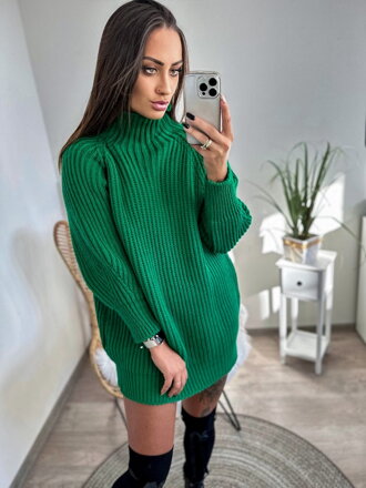 Predĺžený dámsky zelený sveter 