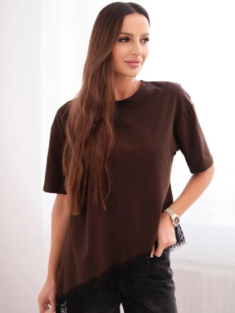 Dámsky bavlnený top ART8493 s čipkou v čokoládovej farbe