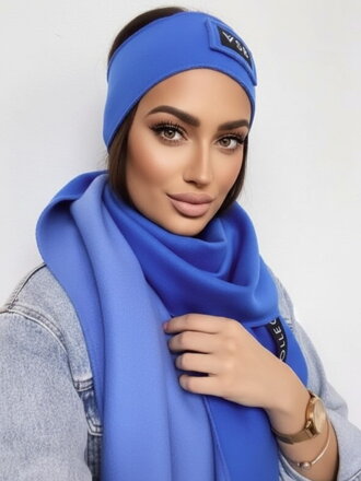 Luxusný teplákový VSB set šál + čelenka modrá