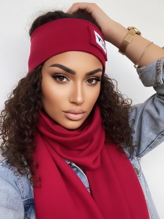 Luxusný teplákový VSB set šál + čelenka bordo