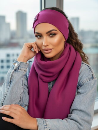 Luxusný teplákový VSB set šál + čelenka slivková