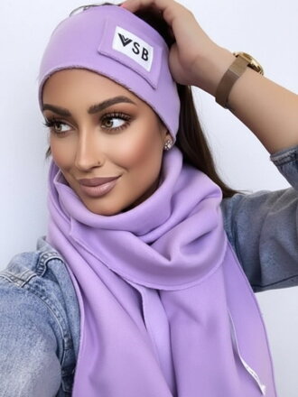 Luxusný teplákový VSB set šál + čelenka lila fialová