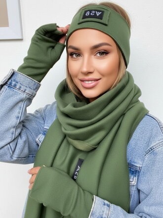 Teplákový VSB set šál + čelenka + rukavice olivová