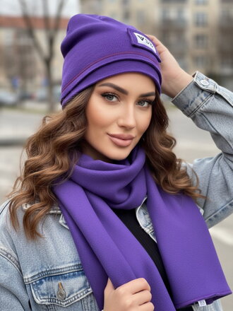 Luxusný teplákový VSB set šál + čiapka fialová