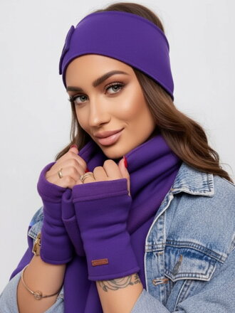 Teplákový VSB set šál + čelenka + rukavice fialová