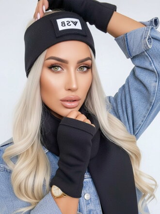 Luxusný teplákový VSB set šál + čelenka čierna 