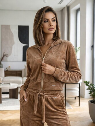 Dámska crop-top velúrová VSB NORA mikina beige