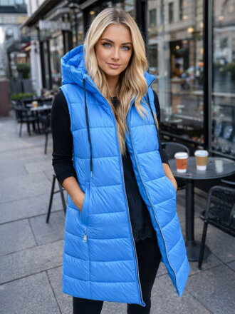 Teplá dámska vesta v modrej farbe 